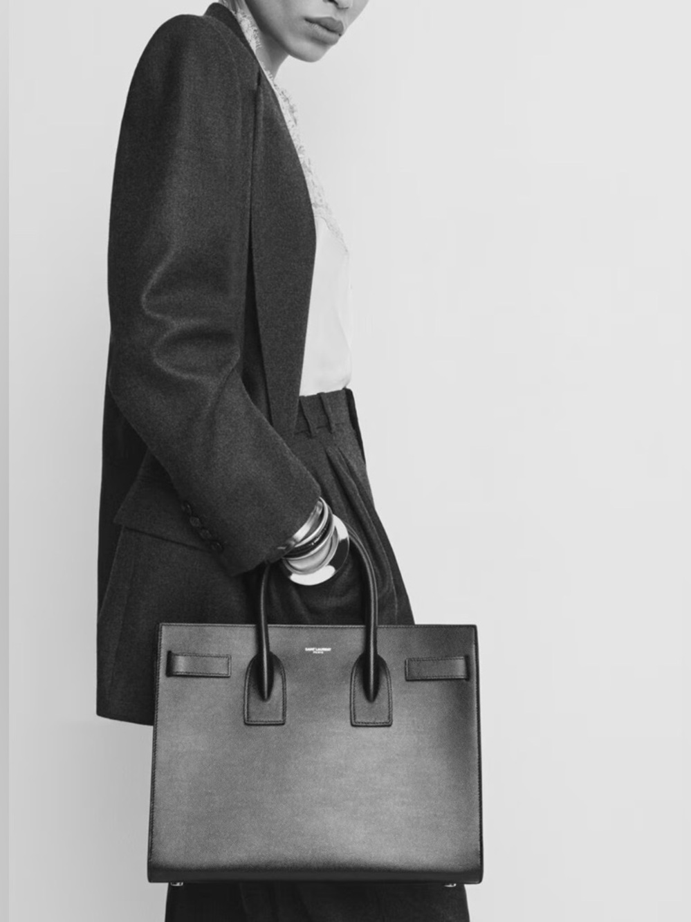 Saint Laurent Black Leather Small Sac de Jour